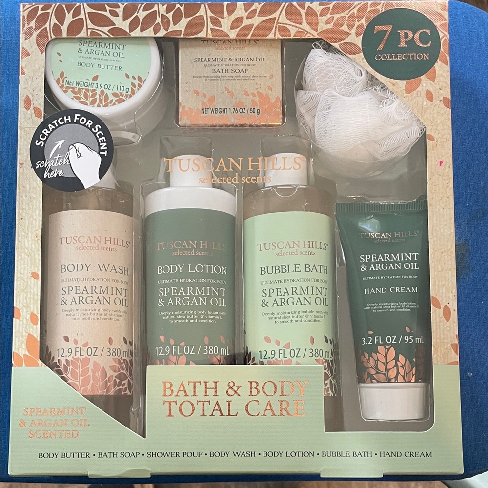 Tuscan Hills Bath & Body Total Care Spearmint & Argan Oil Scented 7 Pieces
